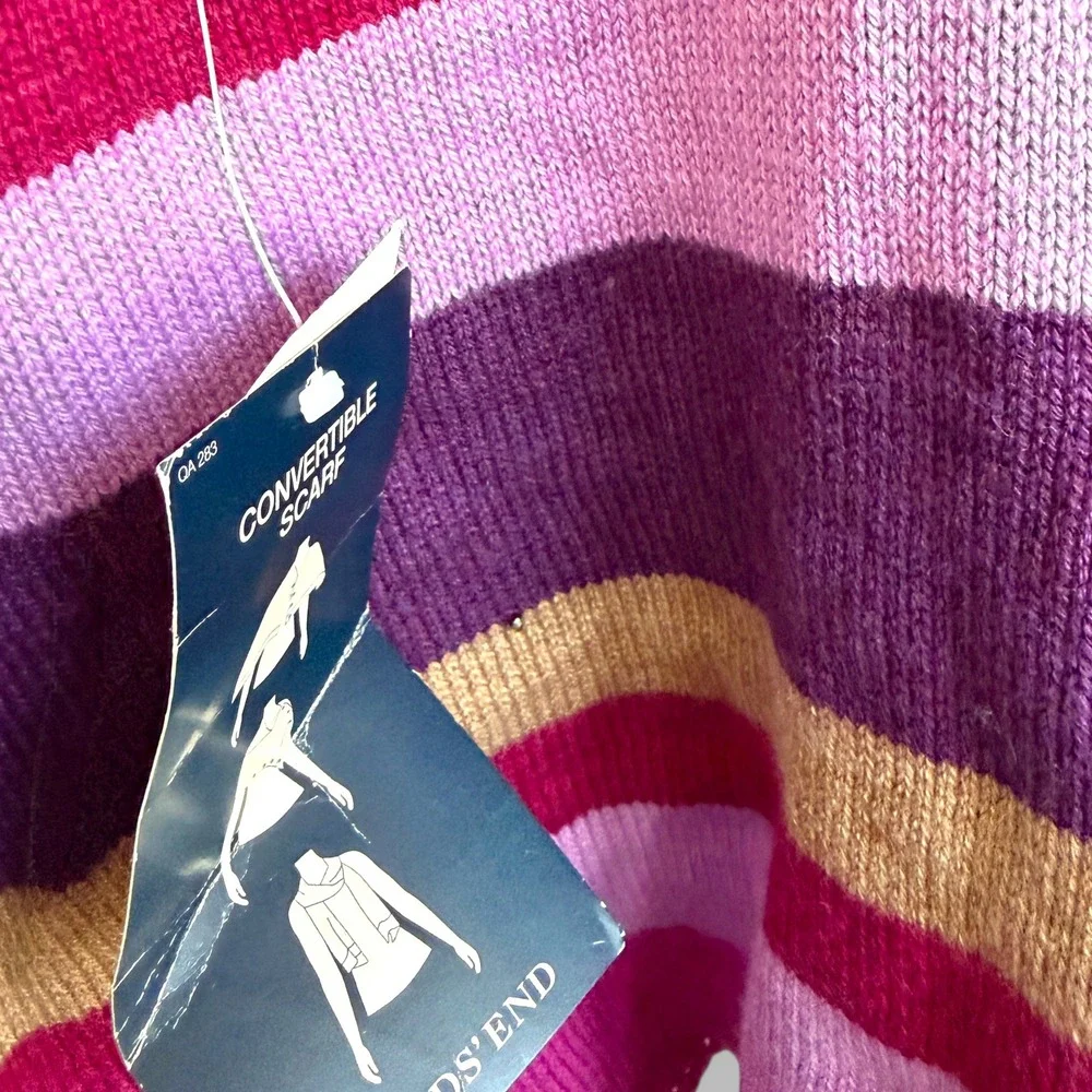 NWT Lands End Convertible Scarf Wrap Shawl Striped Purple Pink Tan Cream Buttons